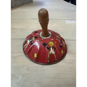 Kirchhof Tin Noise Maker Life of the Party Bell Chorus Line Dancers Wood Handle